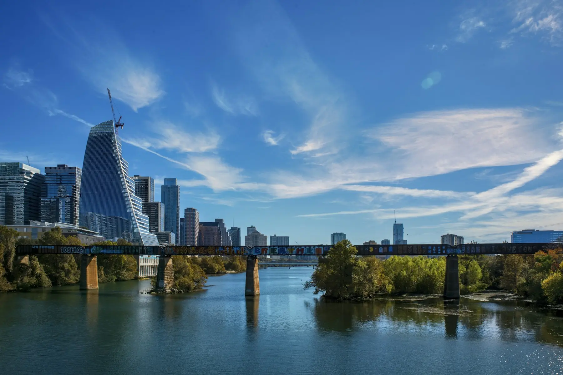 Daylight view of Lady Bird Lake and greenery in Austin, Texas